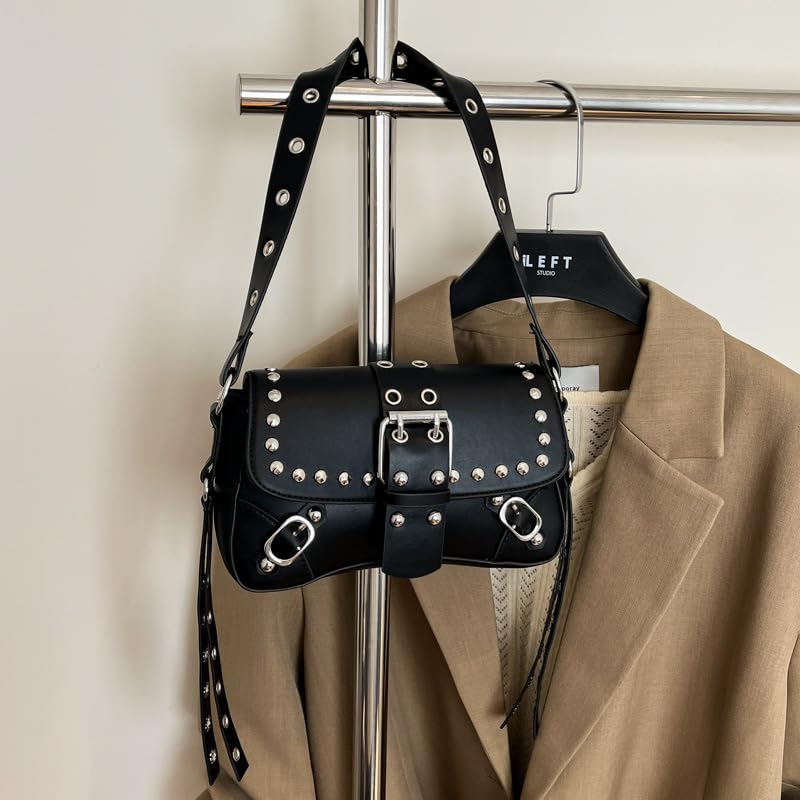 Image of Women's Y2K Purse Shoulder Bag Top Handle Handbag Small Punk Hobo Clutch Purses Bags Trendy Trendy Leather Buckle Punk Purses