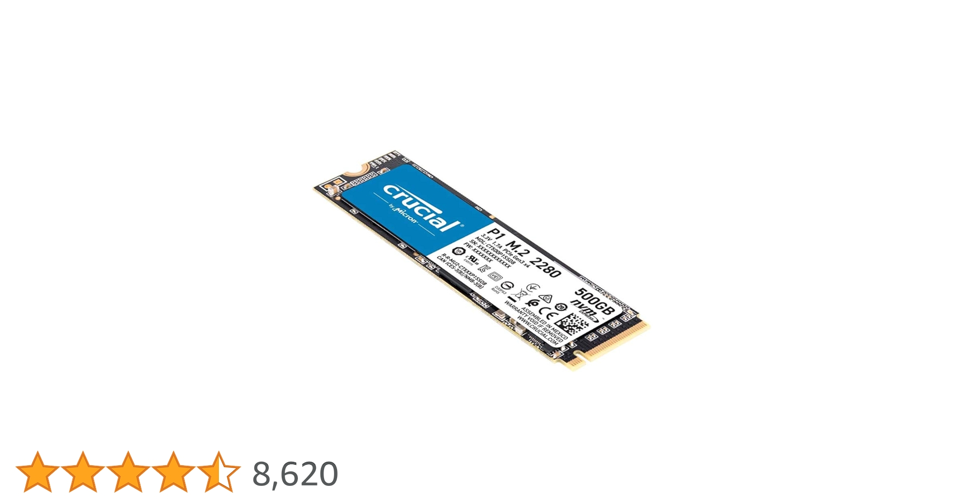 Crucial P1 500GB 3D NAND NVMe PCIe Internal SSD, up to 2000MB/s - CT500P1SSD8 Crucial P1 500GB 3D NAND NVMe PCIe Internal SSD, up to 2000MB/s - CT500P1SSD8