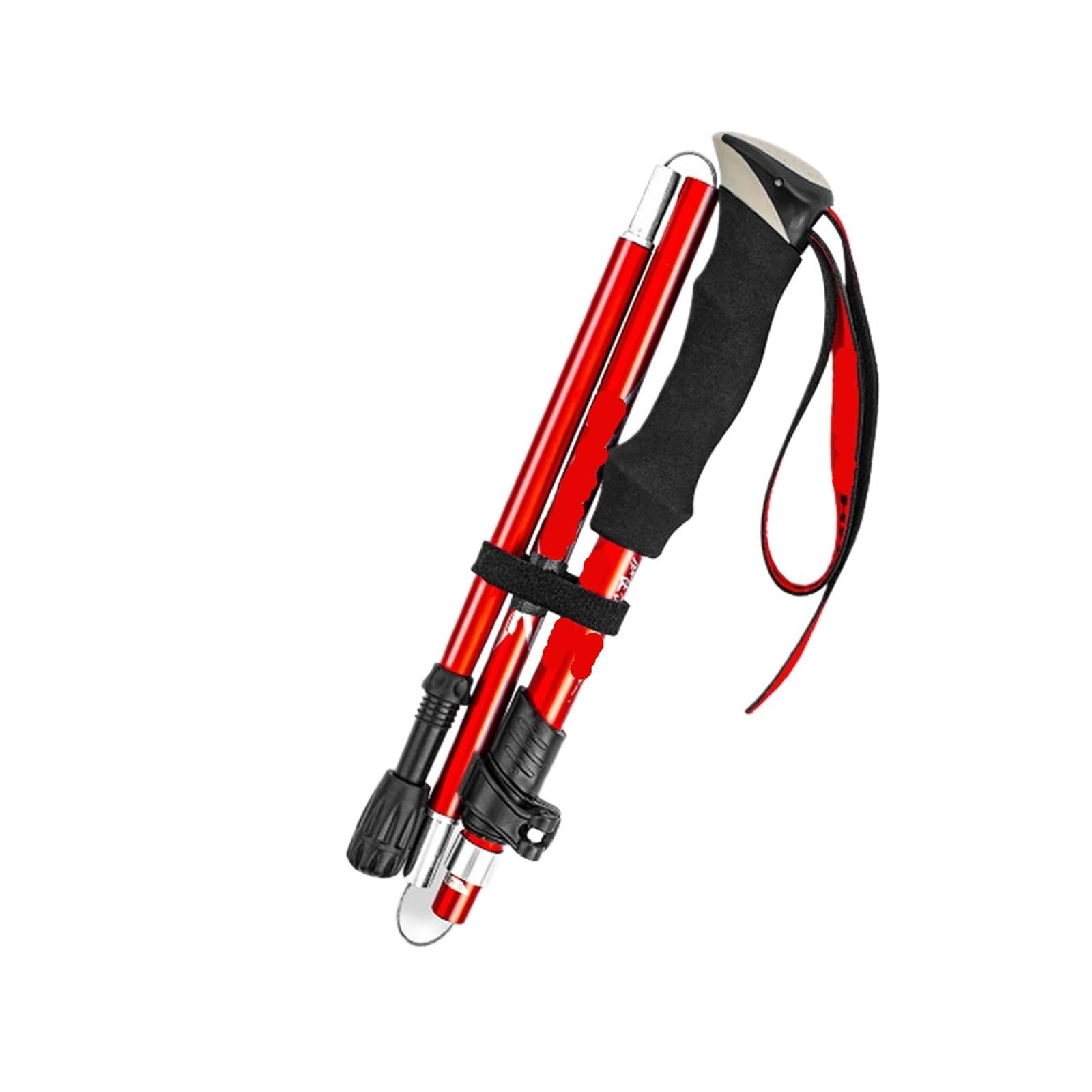 Equipo de Senderismo, bastón de Trekking Plegable, bastón de Trekking de Cinco Pliegues, bastón de Trekking de aleación de Aluminio(Red)