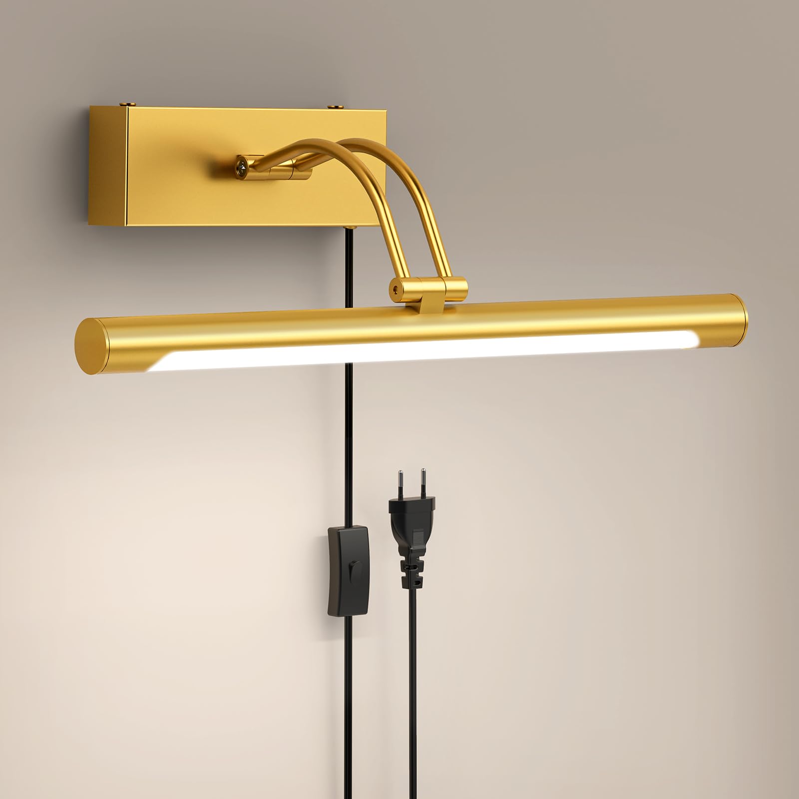 LABOREDUCER Cable para lámpara de fotos con enchufe, 4000 K LED, iluminación de imagen, 36 cm, iluminación para marcos de fotos, dardos, spiege (dorado dorado)