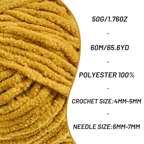 Image of 4 Packs Plush Chenille Chunky Crochet Yarn - Baby Yarn for Crocheting Soft - Velvet Yarns Knitting for Blankets Crafts - Fluffy Amigurumi Yarns 200g /262.5yds (4 Turmeric)