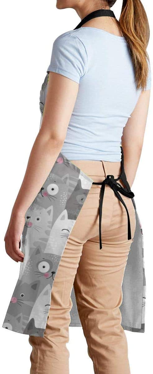 Delantales con diseño de gatos lindos para mujeres con bolsillos, regalos de cumpleaños de Navidad para hombres, chef, mamá, papá, esposa, marido, tía, Gris 3