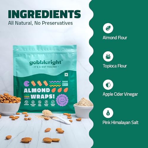 Image of GOBBLERIGHT Almond Wraps & Chickpea Wraps Bundle | Pack of 2 Each (12 Wraps) | Gluten-Free, Vegan, Dairy-Free | Perfect for Tacos, Burritos, Shawarmas | Healthy, Low-Calorie, Keto-Friendly Tortilla Wraps