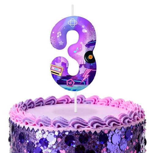 Image of Dark Purple Number 3 Birthday Candles, Cartoon Themed Cake Toppers for Boys Girls Cake Decorations, Birthday Decorations Party Supplies, Number Candles for Party Decor