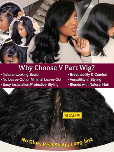 Image of Beauty Forever Small Cap V Part Wig Body Wave Human Hair No Leave Out No Glue No Gel Upgraded U Part Wigs For Women,10A Grade Wear And Go Beginner Friendly150% Density Natural Color 24 Inch