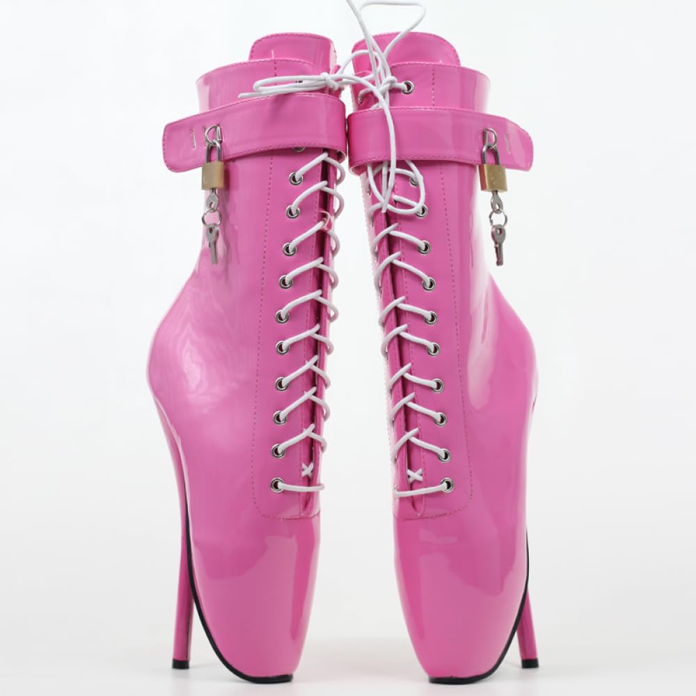 High Heels Hohe Absätze 18cm Schnürung Ballett-Schuhe Kurze Stiefel-pink||44