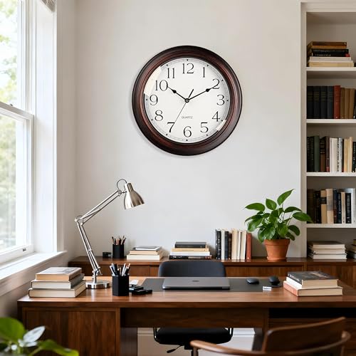 Image of KECYET 16 Inch Wall Clocks Battery Operated Silent Non-Ticking Wall Clock Vintage Retro Rustic Style Decorative for Living Room Kitchen (Bronze)