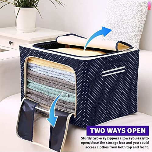Image of Barebeauty Clothes Storage Box Foldable Steel Frame Clothes Organizer Storage Box for Wardrobe, Saree, Shirts, and Blankets (Oxford Fabric) (Blue 66 LTR - 4)