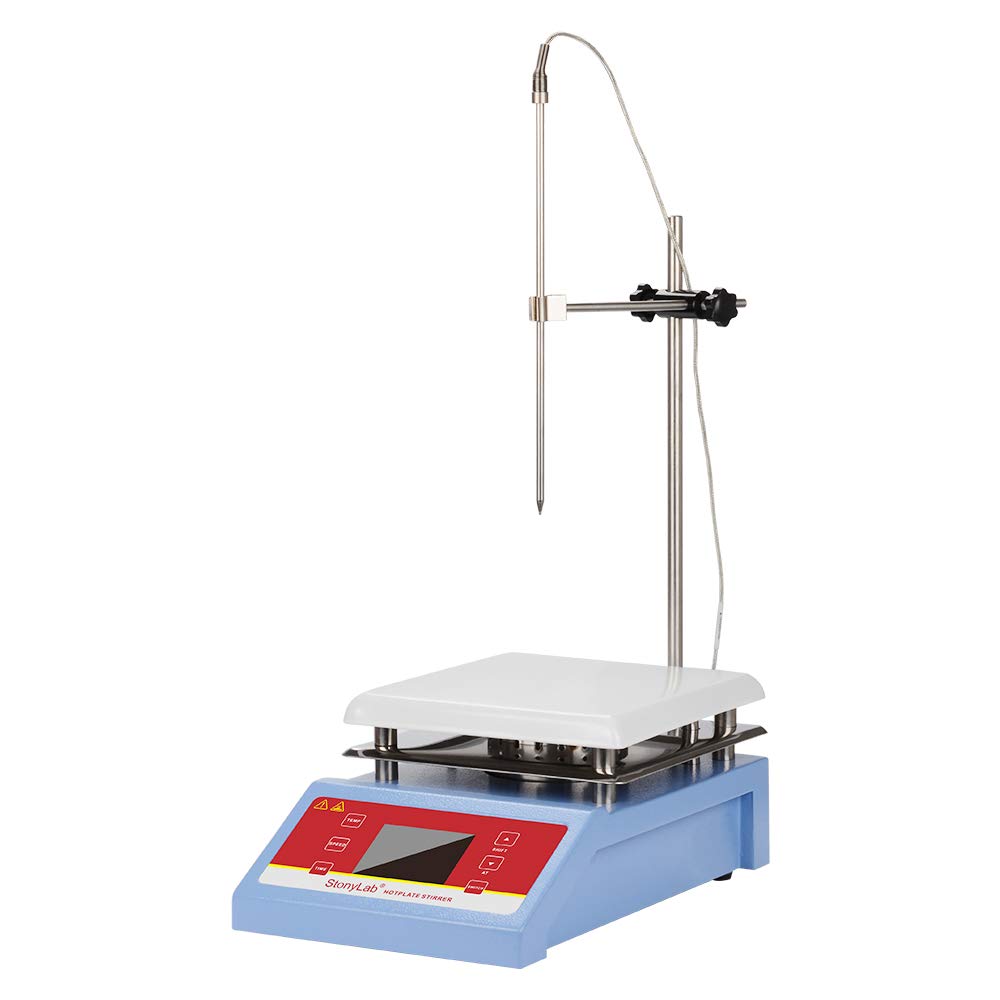 stonylab Agitatore Magnetico a Display Digitale, 5L 200-2000 giri/min Mescolatore Magnetico con Piastra Riscaldante in Ceramica e Sonda Sensor di Temperatura, Max 350℃ Potenza Nominale 600W, 220V