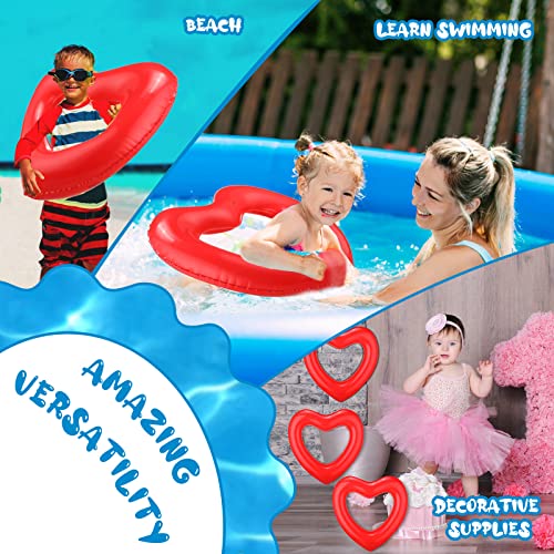 6 Pcs Kids Red Heart Inflatable Swim Rings Heart Shaped Float Pool Swimming Tube Heart Swim Pool Float Loungers Tube Summer Beach Pool Party Toys For Boys Girls Kids, 17.7X17.7 Inches, 3-6 Years Old #TOP6