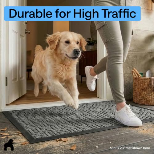 Image of GORILLA GRIP WeatherMAX Door Mat, Indoor Outdoor Use, 47x35, Gray Maze