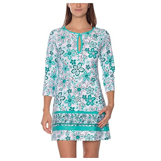 Sannysis Damen Strandkleid Boho Tunika Sommerkleid Große Größen V-Ausschnitt Paisley Blumenkleid Loose T-Shirt Kleid 60er Jahre Hippie Longshirt Floral Minikleid 9 IQ UV Damen UV Schutz Tunika Strandkleid Hippie Segeln Freizeit, Mehrfarbig (carib/4511), M (40)