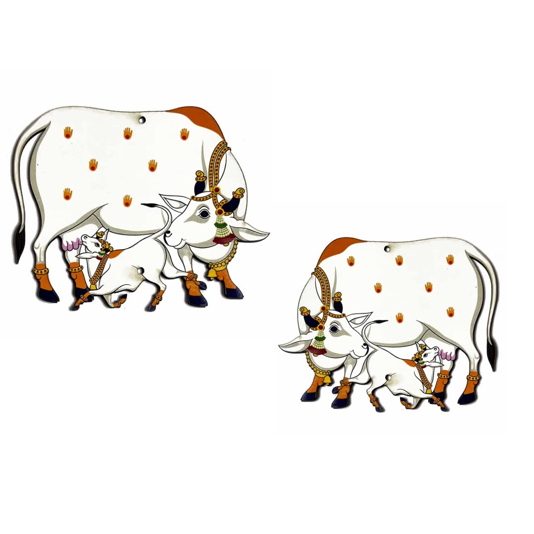 Craft Shop India Pichwai Cow with Calf MDF Design Cutout for Diwali | Dussehra | Rangoli | Pooja | Festival Gift | Wedding Decorations-5inch (Set of 12) 2