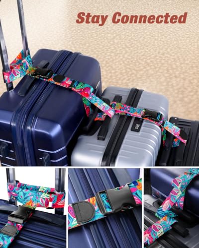 Image of Slohif Luggage Straps to Connect Two Suitcases - Adjustable Add A Bag Suitcase Connector Strap Belt Accessories to Hold Suitcases Together for Travel Leaf