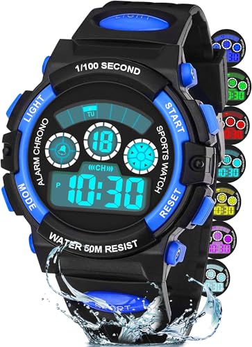 DTKID Reloj Digital Niño LED de 7 Colores, Reloj Niño con Alarma, Cronómetro, Fecha, Relogio Criança Resistente al Agua 5ATM para Deportes Actividades al Aire Libre para Niños Niñas y Adolescentes DTKID Reloj Digital Niño LED de 7 Colores, Reloj Niño con Alarma, Cronómetro, Fecha, Relogio Criança Resistente al Agua 5ATM para Deportes Actividades al Aire Libre para Niños Niñas y Adolescentes