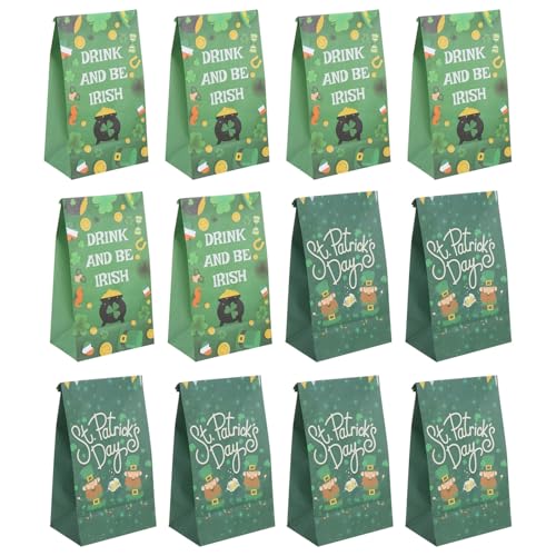 Milisten St Patrick’s Day Themed Candy Wrapping Paper Bags with Stickers 12pcs Party Favor Treat Storage Pouches for Holiday Baking and Packaging