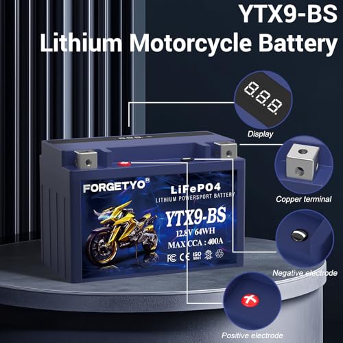 Image of Lithium YTX9-BS, LiFePO4 Motorcycle Battery, 12V 5AH 400A ATV, UTV, Jet Ski, 4 Wheeler,Snowmobile,Tractor and Generator Battery