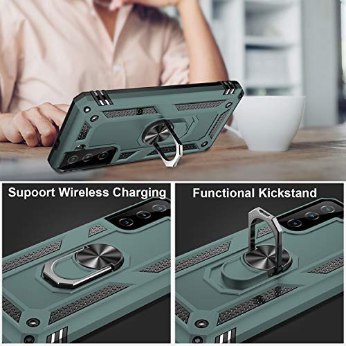 Ikazz Galaxy S21 Case,Samsung S21 Cover Military Grade Shockproof Heavy Duty Protective Phone Case Pass 16Ft Drop Test With Magnetic Kickstand Car Mount Holder For Samsung Galaxy S21 Pine Green #TOP5