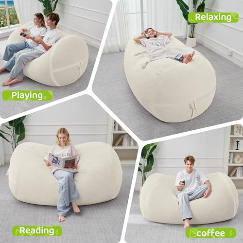 Image of 5FT Bean Bag Chair 5'Giant Bean Bag Chairs with Adults, Large Beanbag Chair | Bean bag Lounger with Machine Washable Cover Fine Corduroy Fabric, Comfy Chairs for Living Room Bedroom Dorm, Beige