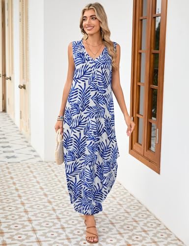 Image of JollieLovin Women Plus Size Summer Tank Maxi Dresses Sleeveless Causal V Neck Beach Long Dresses Swim Cover up (L-5X)