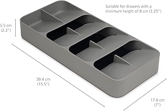 Joseph Joseph Drawer Store - Large Compact Cutlery Drawer Organizer, 8 compartments, holds 48 pieces - Grey