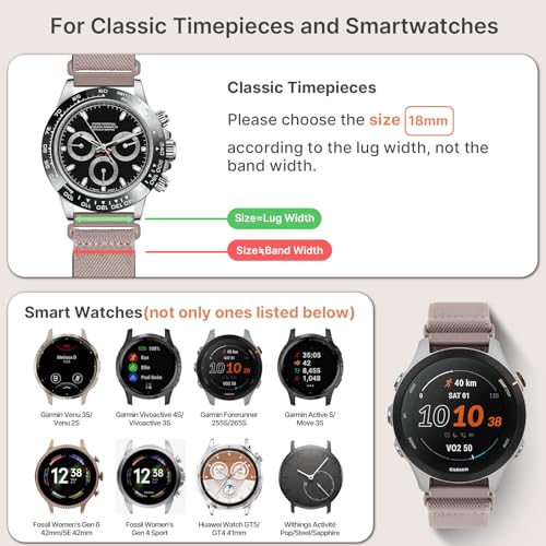 Image of Fullmosa 4-Pack 18mm Water-Resistant Nylon Watch Straps | Compatible with Fossil Q Venture Gen 3 /Q Venture HR Gen 4, Garmin Venu 2S /Venu 3S /Vivoactive 4S and Other 18mm Watches