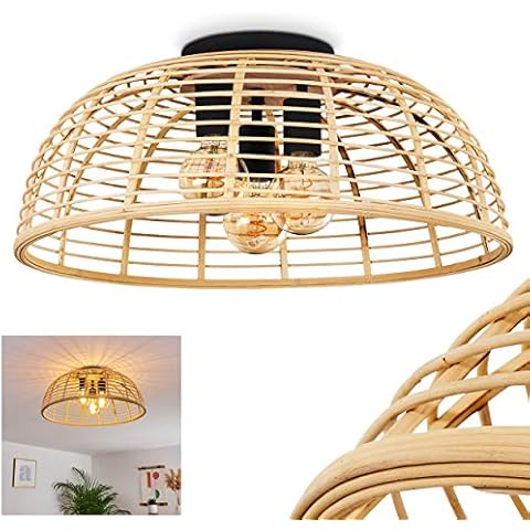 Lámpara de techo Hofstein Mongolia vintage de ratán/plástico con 3 focos Cover