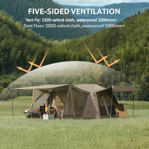 Image of Naturehike Village Instant Tent, 4 Person 8 Person Camping Tent with Full Rainfly, Waterproof Large Cabin Tents for Car Camping