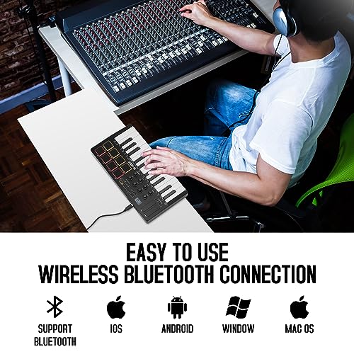 Image of M-Wave 25 Key USB MIDI Keyboard Controller With 8 Backlit Drum Pads, Bluetooth Semi Weighted Professional dynamic keybed 8 Knobs and Music Production,Software Included (classics) K5