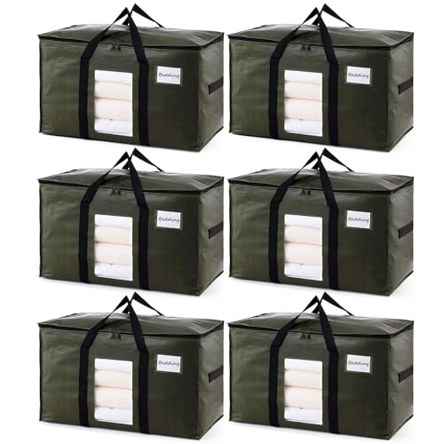 Image of TAILI 6 Pack Green Extra Large Moving Bags, Heavy Duty Totes with Visible Window, Wrap Around Handles, Space-Saving Storage, Alternative to Moving Boxes
