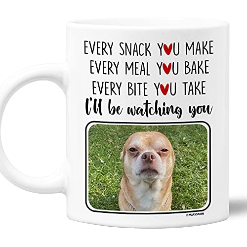 Wassmin Personalized Dog Mug Every Snack You Make I'll Be Watching You Coffee Mugs Cups 11oz 15oz Birthday Christmas Gifts For Pet Lovers Dogs Mom Dad Fur Parents Puppy Owners Custom Picture Name