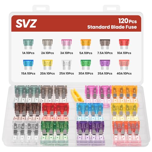 120Pcs Standard Automotive Fuse Kit(1A/2A/3A/5A/7.5A/10A/15A/20A/25A/30A/35A/40A), Blade Fuses Assortment kit for