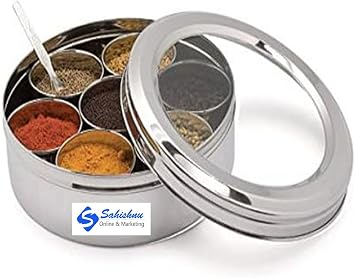 Sahishnu Online & Marketing Stainless Steel Transparent Masala Box/Spice Box/Masala Dabba/Spice Container