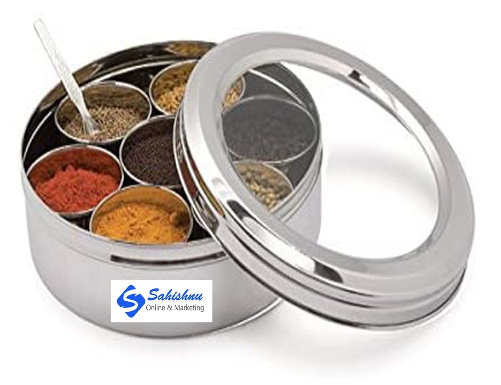 Sahishnu Online & Marketing Stainless Steel Transparent Masala Box/Spice Box/Masala Dabba/Spice Container