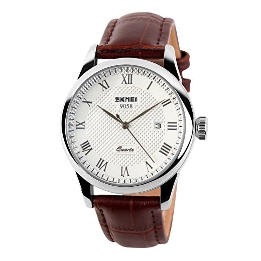 SKMEI Relojes de Pulsera de Cuarzo para Hombre de Negocios, números Romanos, Correa de Cuero, Casual, Resistente al Agua, Relojes analógicos, Plata, Relojes de Cuarzo