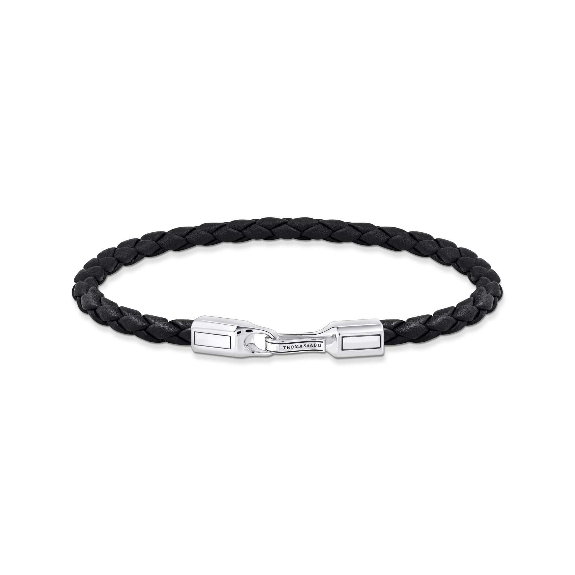 THOMAS SABO Lederarmband schmal in Schwarz Silber 925 Sterlingsilber, Geschwärzt, Leder
