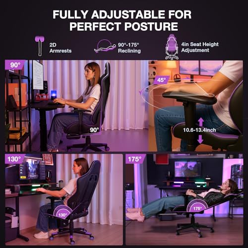 Image of Douxlife 7-Point Massage Gaming Chair with Footrest, 400lbs Heavy Duty Ergonomic Computer Chair, 175 Reclining High Back Racing Seat for Adults with Adjustable Armrests & Lumbar Support, Purple