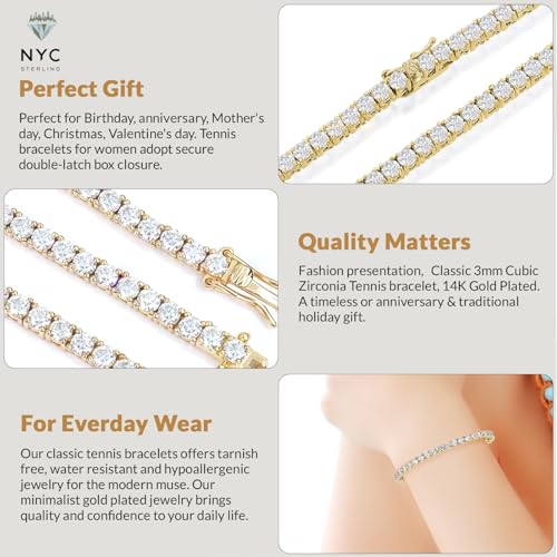 NYC Sterling Tennis Bracelet for Women - 3mm Elegant Cubic Zirconia Bracelet 6.5"-7.5" - Versatile Jewelry for Women, Professional and Social Wear4