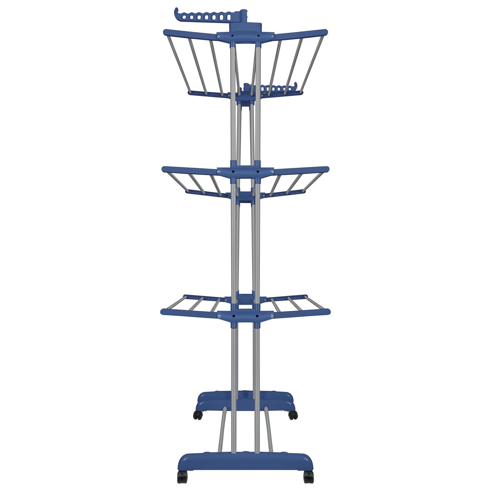 WODFARR Wäscheständer, Wäscheständer, vertikal, 4 Ebenen, zusammenklappbar, seitliche Flügel, Verwendung im Innen- und Außenbereich, 75 – 142,5 x 64 x 170 cm (graublau)