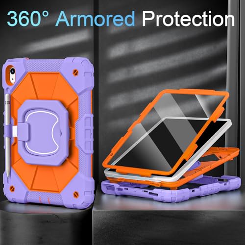Image of Auizotl Case for iPad (A16) 11th /10th Generation 2025 /2022,10th Gen iPad Case with Screen Protector 360 Rotating Stand,Heavy Duty Shockproof Cover for i Pad 11.0 /10.9,Purple Orange