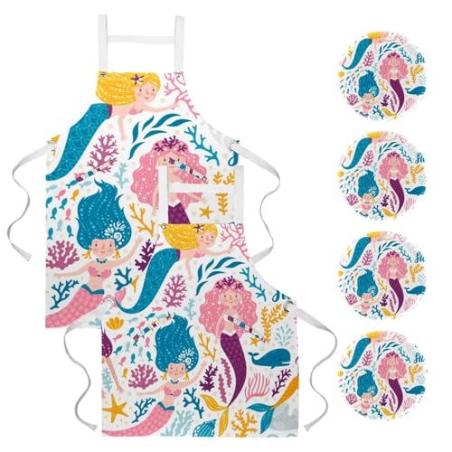 Tablier de serveuse sirène et étoile de mer lot de 2 tabliers de cuisine avec broches pour bar