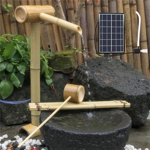 OTQEFTN Outdoor Solar Bamboo Fountain, Bamboo Accents Water Fountain & Pump & 6W Solar Panel & Water Filter & 2M Water Tube,Feng Shui Zen Fountain,for Lawn Garden Backyard,50CM