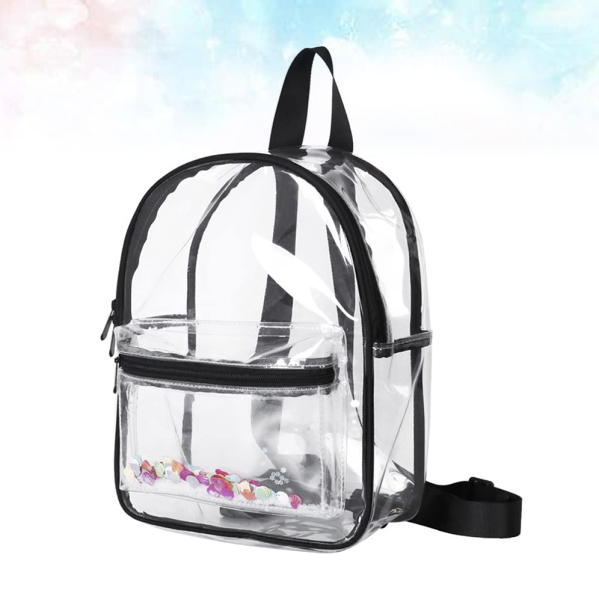 1pezzi Borsa Trasparente in Pvc Cartella Tracolla Semplice ed Elegante Zaino per Ragazze Studentesse e Donne Nero