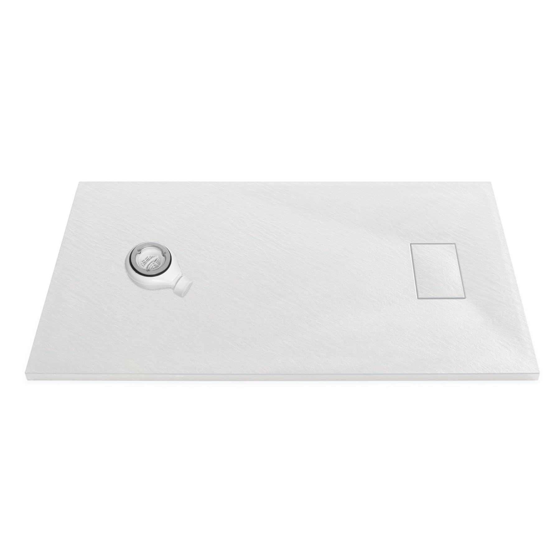 Thermopanel SMC White Shower Trays Base Slate Stone Effect Textured Non Slip with Waste and Solid Cover - 1400 x 800mm