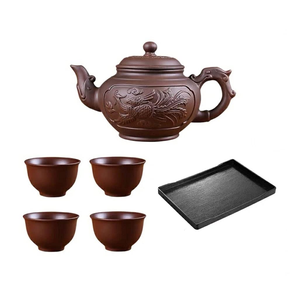 Bote de Arcilla Púrpura Yixing tetera de arcilla púrpura de seis piezas tetera taza de té de taza de té kung fu juego exquisito patrón hecho a mano tetera doméstica Teteras (Color : Brown)
