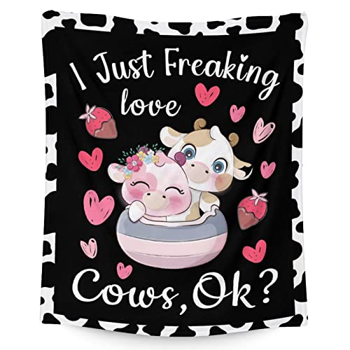 Cow Blanket Gifts - 30"x40" Cute Throw for Women, Girls - Black Soft Fuzzy Blankets for Couch & Office