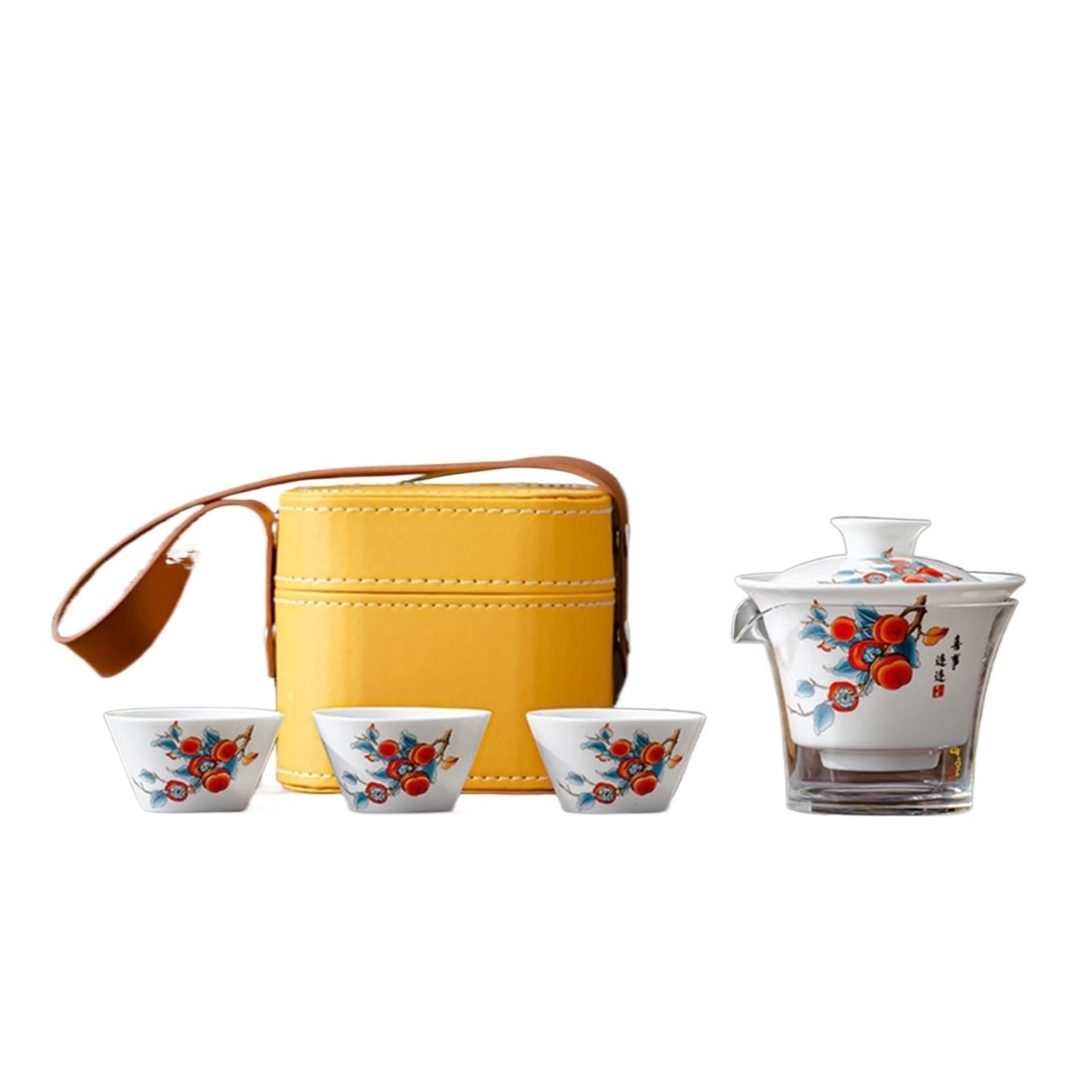 Gongfu Przenośny Podróżny Zestaw Do Herbaty Gaiwan Ceramiczny Zestaw Do Herbaty Gaiwan Z 3 Kubkami Herbaty Na Zewnątrz Camping, Domowe Biuro (F-1Set)