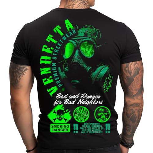 Vendetta Inc. Männer Kurzarm Shirt Danger schwarz 1369 Tshirt Baumwollshirt (DE/NL/SE/PL Alphanumerisch L Regular Regular Schwarz)