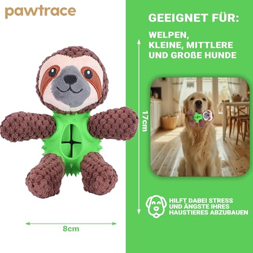 Pawtrace Hundespielzeug quietschendes interaktives Plüsch Spielzeug für Hunde (M, Faultier)