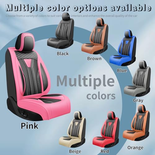 Image of Car Seat Covers Compatible with Chevy Equinox 2011-2026, Premium Leather Breathable, Wear Resistant, Airbag Compatible, All-Weather Protection & Full Coverage, 2 Front Seat Pink&Black